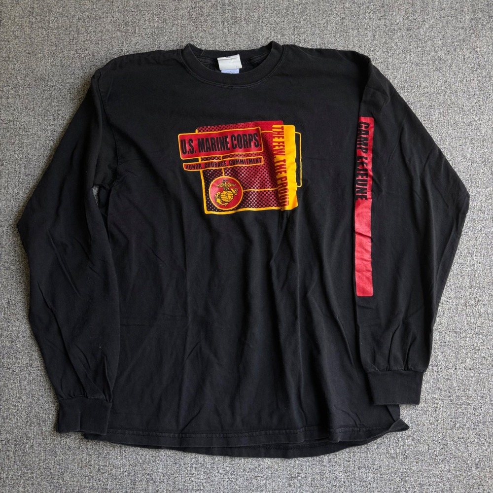 US Marine Corps Camp Lejeune Vintage Long Sleeve‎ Oarsman T-Shirt Mens L Black